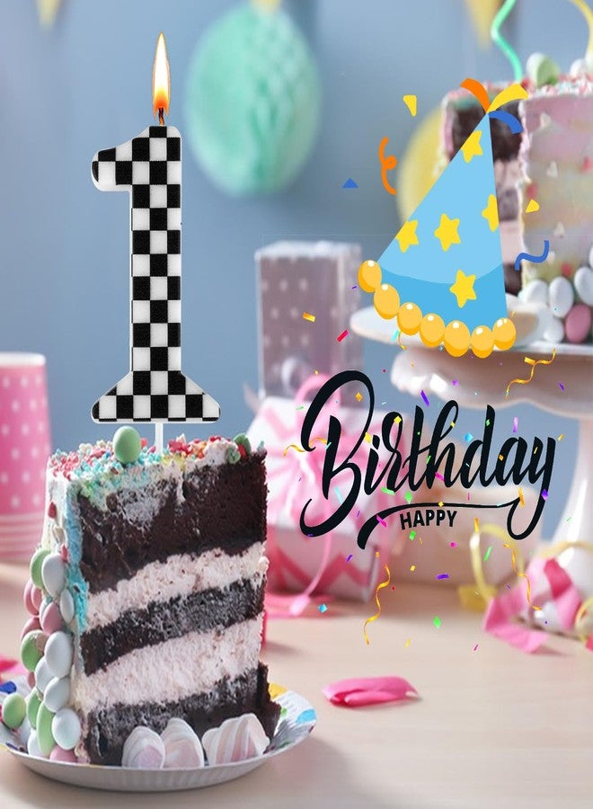 Ethanberg Racing Cars Themed Birthday Number Candle, Black & White Checkered 1st Birthday Candle for Cake Decoration, Number 1 Cake Topper for Baby Boys Girls Anniversary Celebration Party Supplies - Image 3
